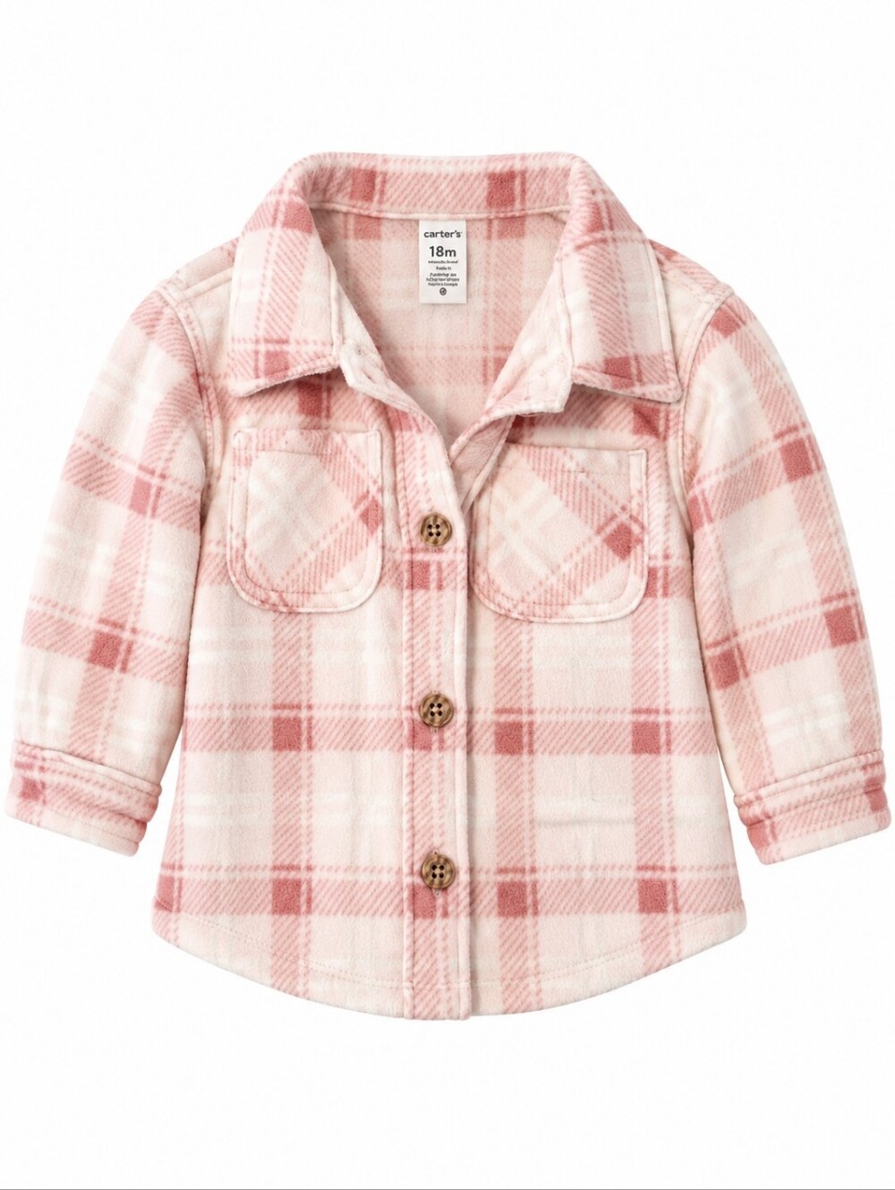 Carter's Girls 18M Pink Plaid Fleece Shacket Button Front Jacket